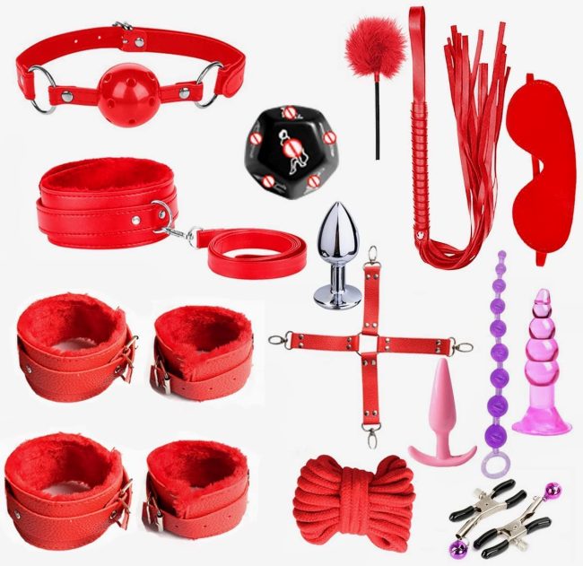 15 Pieces Set for Beginners BDSM Restraints Red