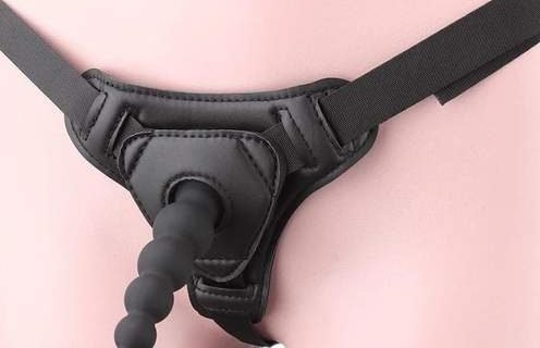 4 inches Black Anal Beaded Strap On