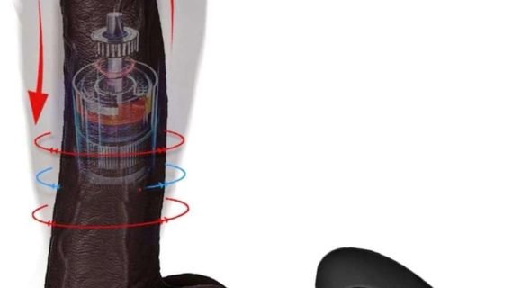 Black Automatic Multiple Function Vibrating Thrusting Head Rotating Dildo