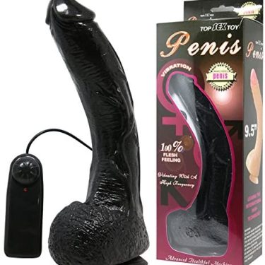 Black Penis Curved 9.5" Vibration Realistic Dildo with Balls Suction Cup