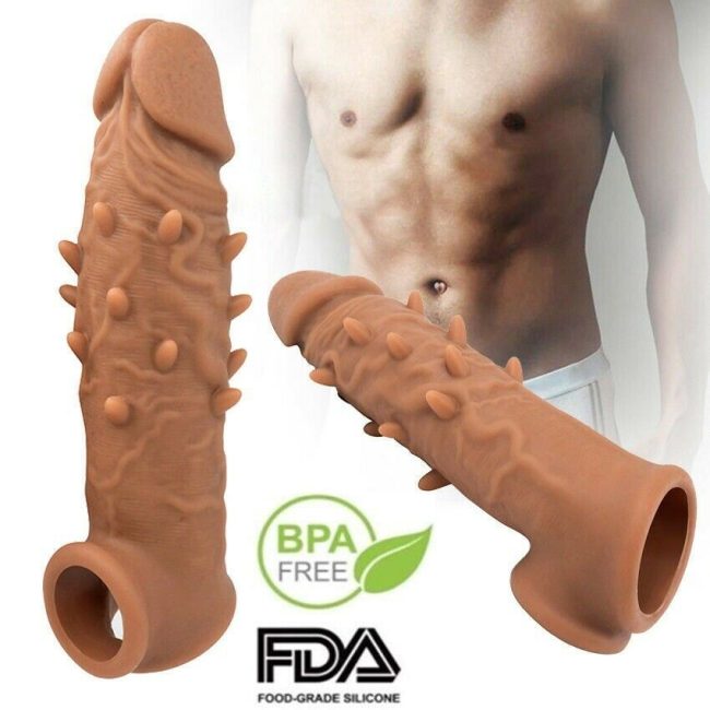 Brown Dotted Realistic Penis Sleeve Extender For Men