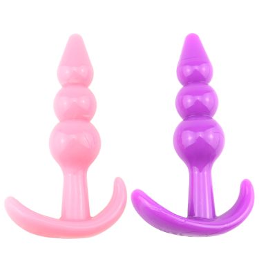 Combo Pack Beaded Anal Butt Plug Pink & Purple/1 set