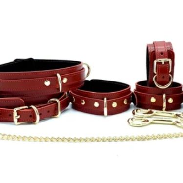 Hand Made 7 Piece Bondage Set Leather BDSM Restraints for Submissive-Tango Red