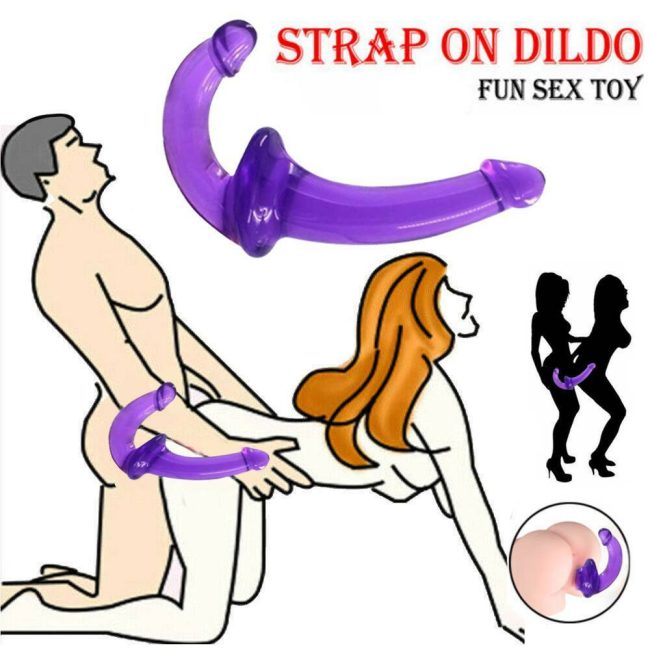 Strapless Purple Jelly Dildo Double Ended Anal Vagina Lesbian Sex Fun Toy