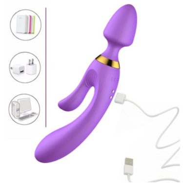 USB Charging Silicone Anal Vibrator AV Magic Wand Dildo G Spot Massager Purple